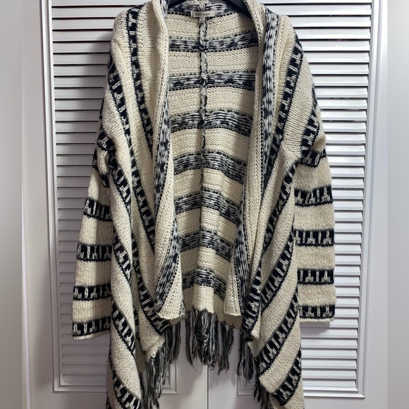 Womens Knit Beige and Black Cardigan with Tassel bottom - Picture 1 of 6